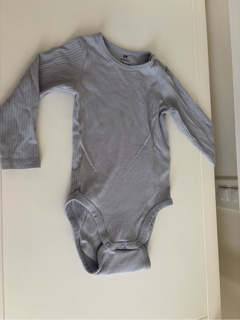 H&M Ribbed Long-Sleeve Baby One-Piece in Light Blue